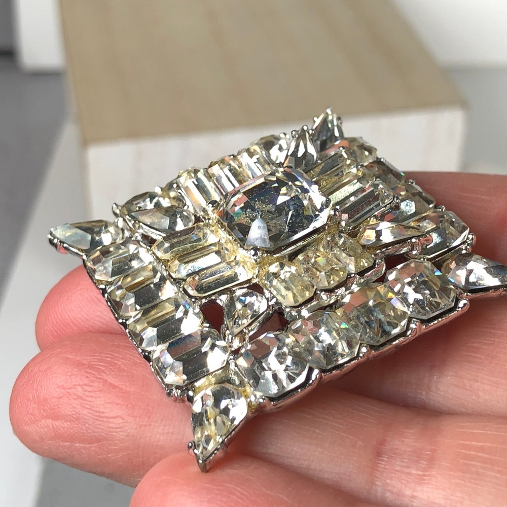 Vintage Brooch Pin 3pc‎ Lot Blue Clear Rhinestone Crystals Silver Tone MCM - Picture 12 of 15